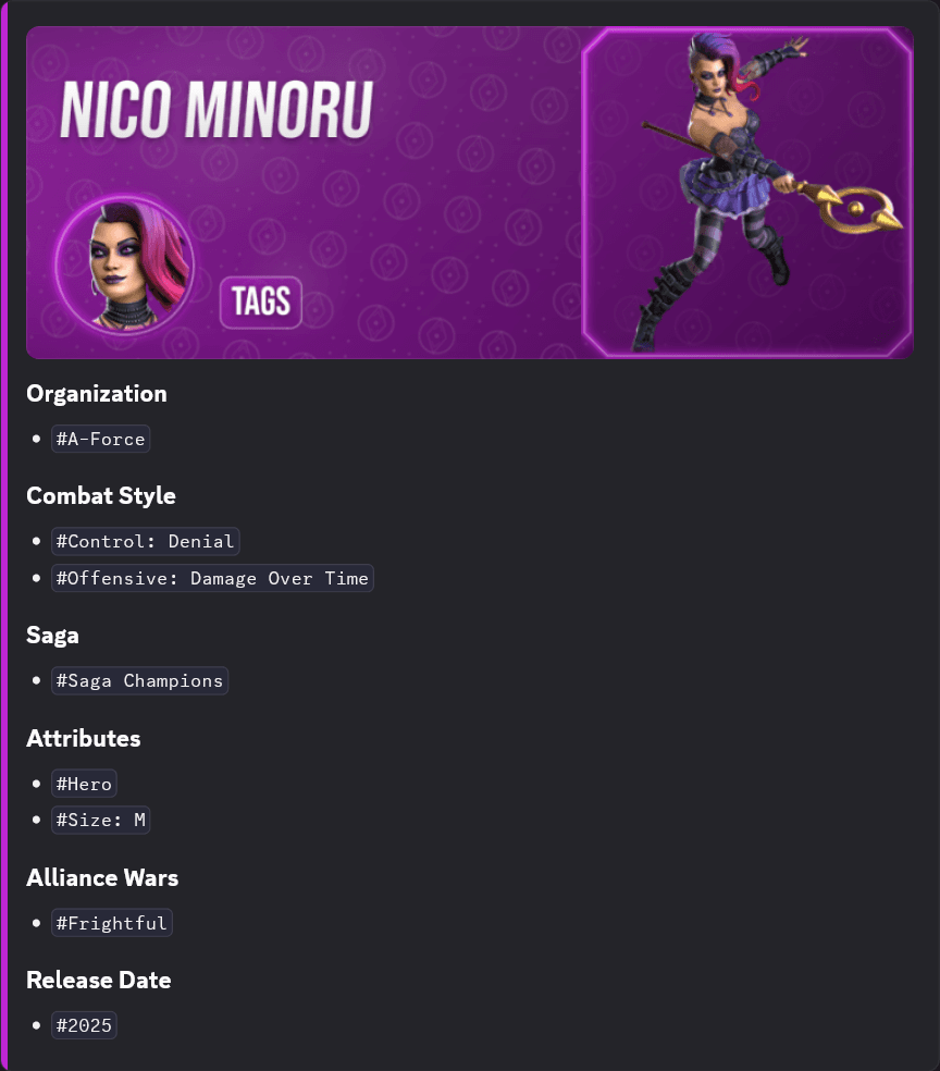 champion tags command preview